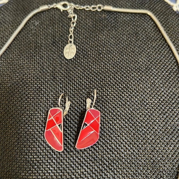 Handmade Necklace & Earring Set New Without Tags Pretty Reds in Unusual Shapes - Picture 4 of 8